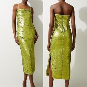 green emerald velvet dress Electric Green Sequin Strapless Gown